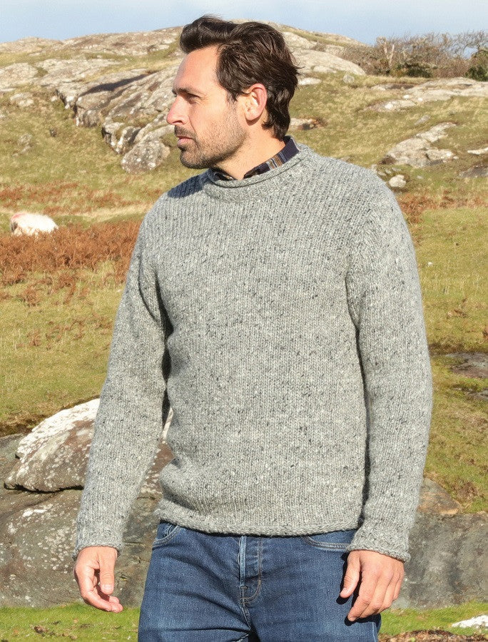 Roll Neck Sweater - Fisherman Sweater - Silver