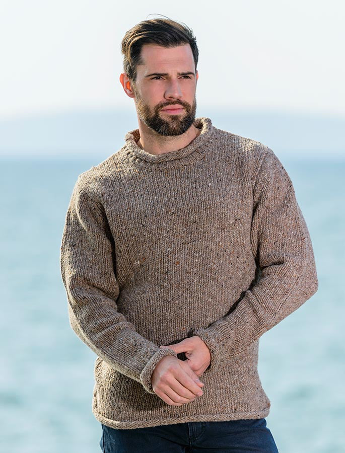 Roll Neck Sweater - Fisherman Sweater - Honey Oat