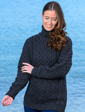 Merino Wool Turtleneck Sweater - Charcoal