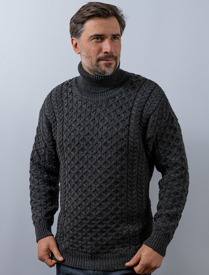 Mens Wool Turtleneck Sweater - Charcoal