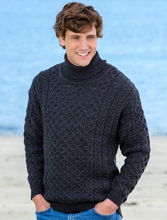 Mens Wool Turtleneck Sweater - Charcoal