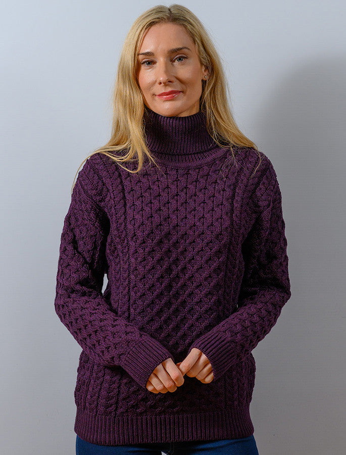 Merino Wool Turtleneck Sweater - Damson
