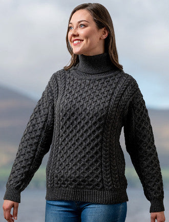 Merino Wool Turtleneck Sweater - Charcoal