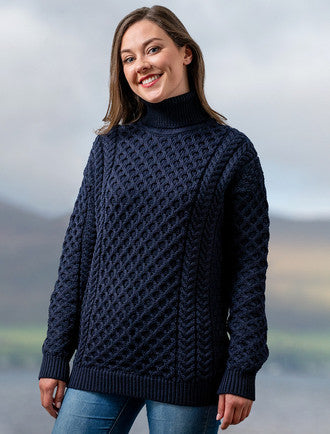 Merino Wool Turtleneck Sweater - Navy