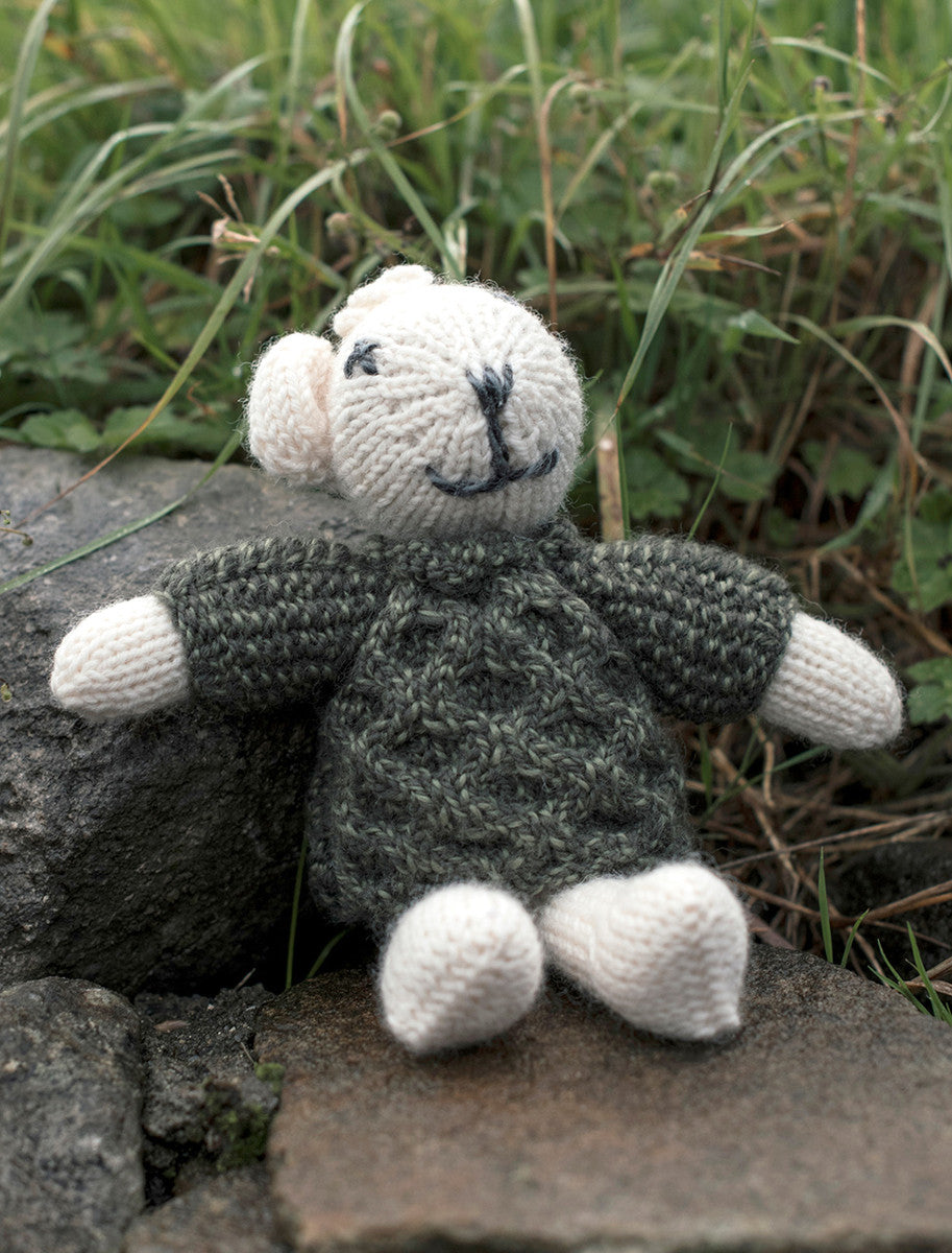 Aran Wool Baby Teddy Bear - White/Green