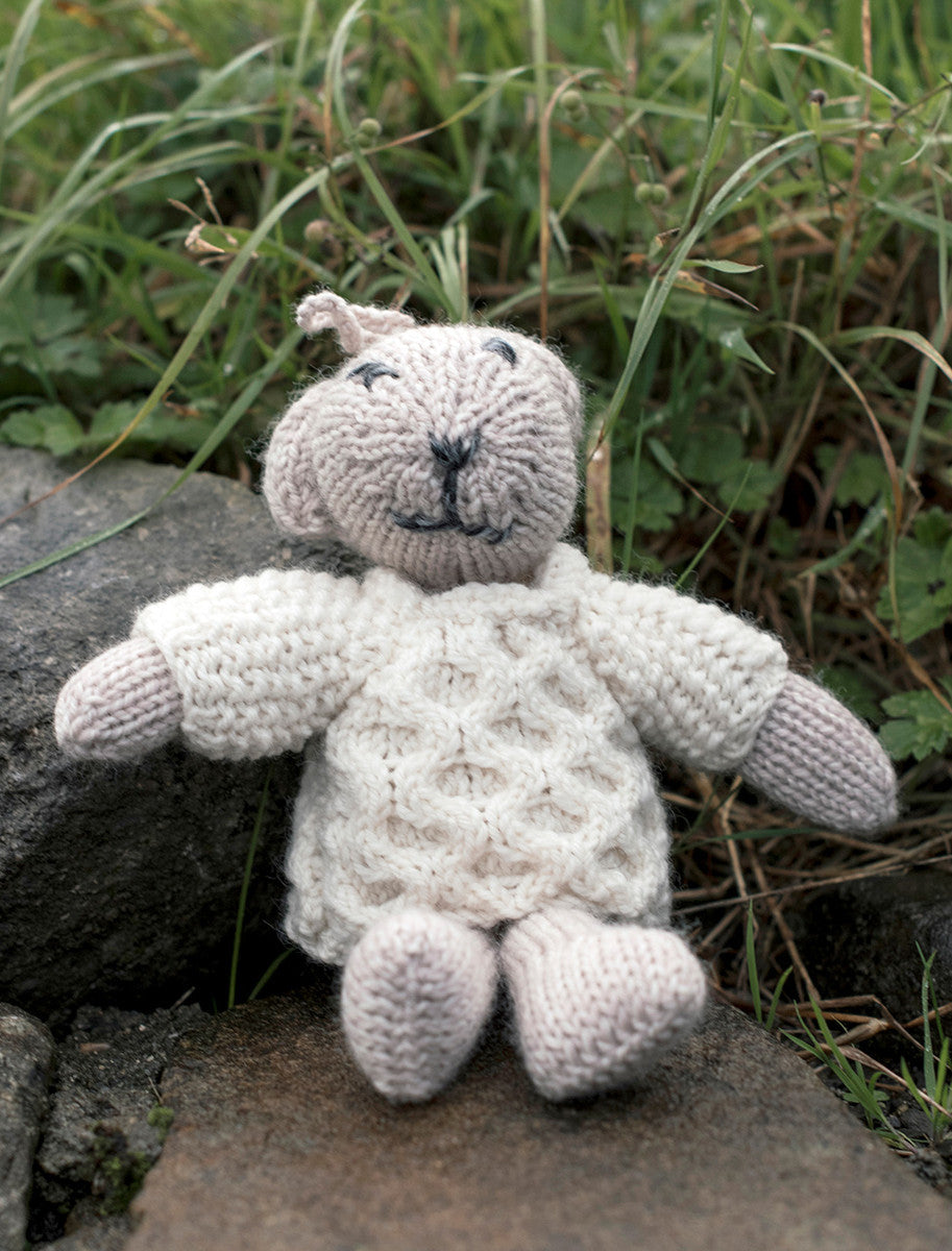 Aran Wool Baby Teddy Bear - Oatmeal/White