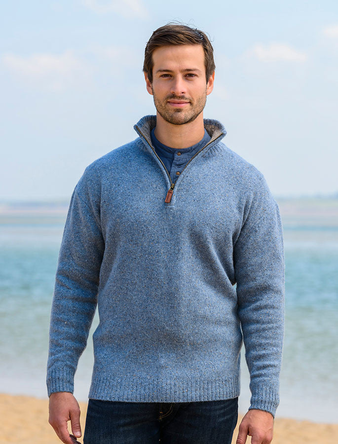 Donegal Blend Zip Neck Sweater - Boathouse Blue