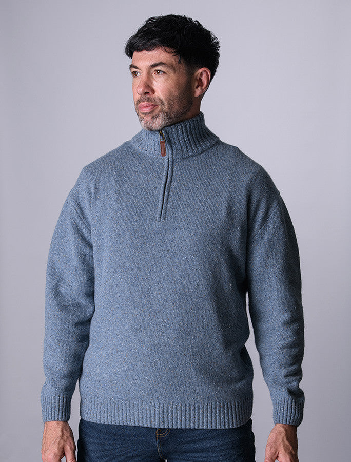 Donegal Blend Zip Neck Sweater - Boathouse Blue