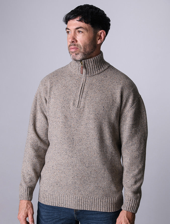 Donegal Blend Zip Neck Sweater - Sea Shore