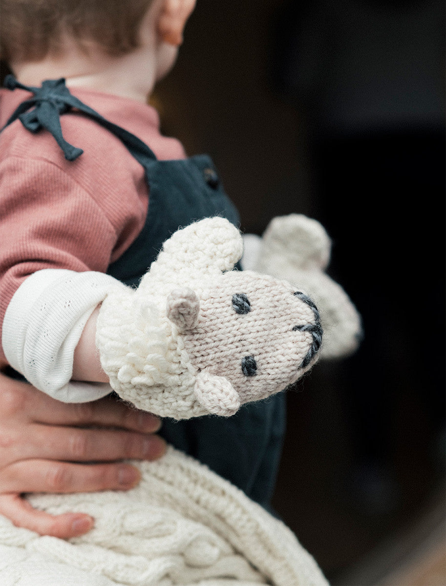 Baby Shepley Aran Mittens - White