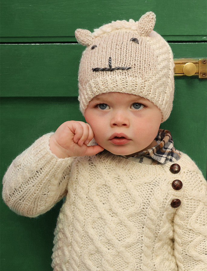 Baby Shepley Aran Hat With Ears - white