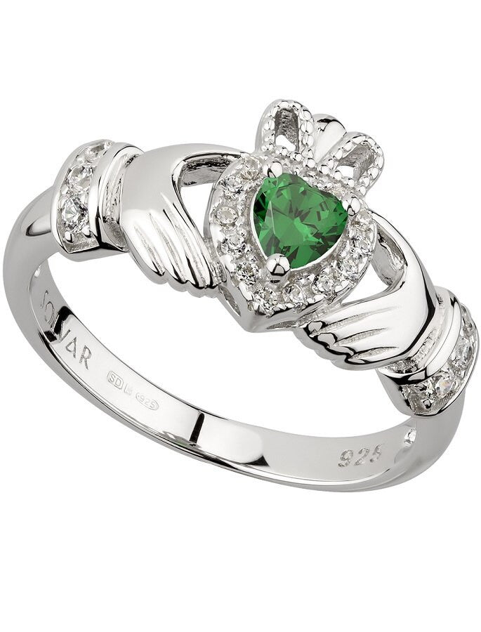 Green Cubic Zirconia Claddagh Ring
