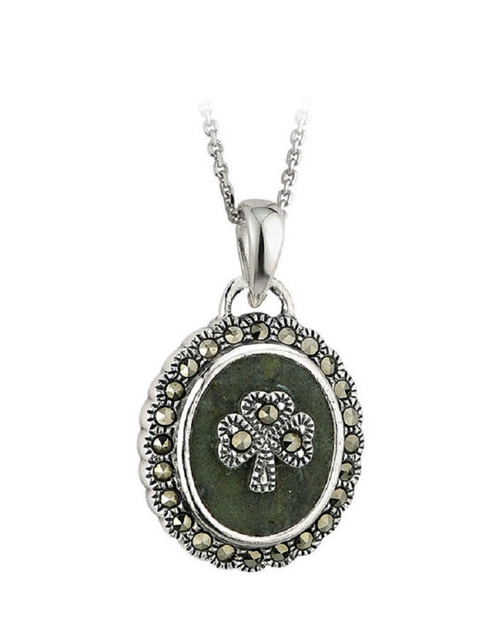 Marcasite Shamrock Connemara Marble Pendant