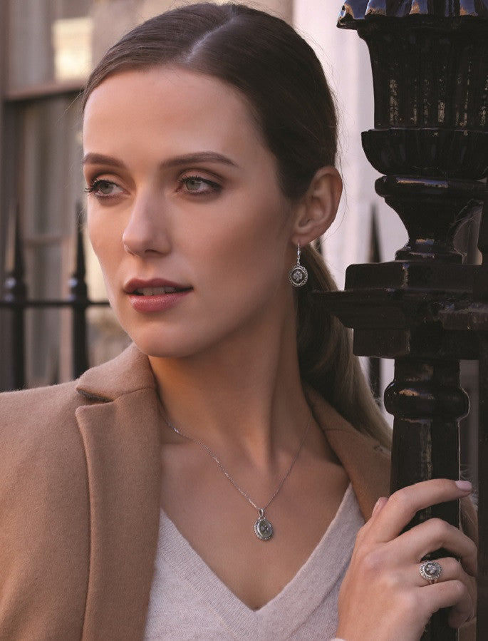 Marcasite Shamrock Connemara Marble Earrings