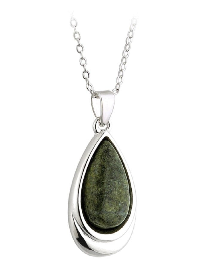 Rhodium Connemara Marble Tear Drop Pendant