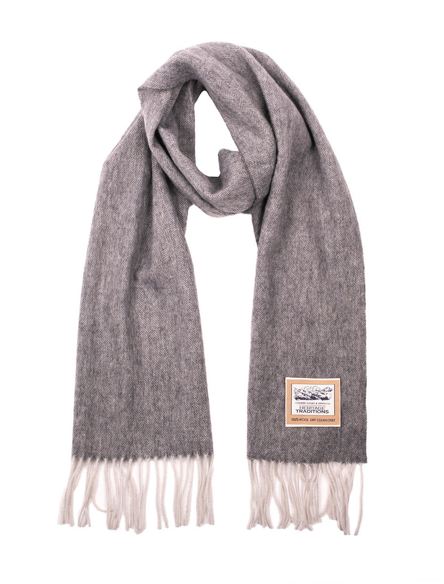 Pure Wool Herringbone Scarf - Heritage Grey