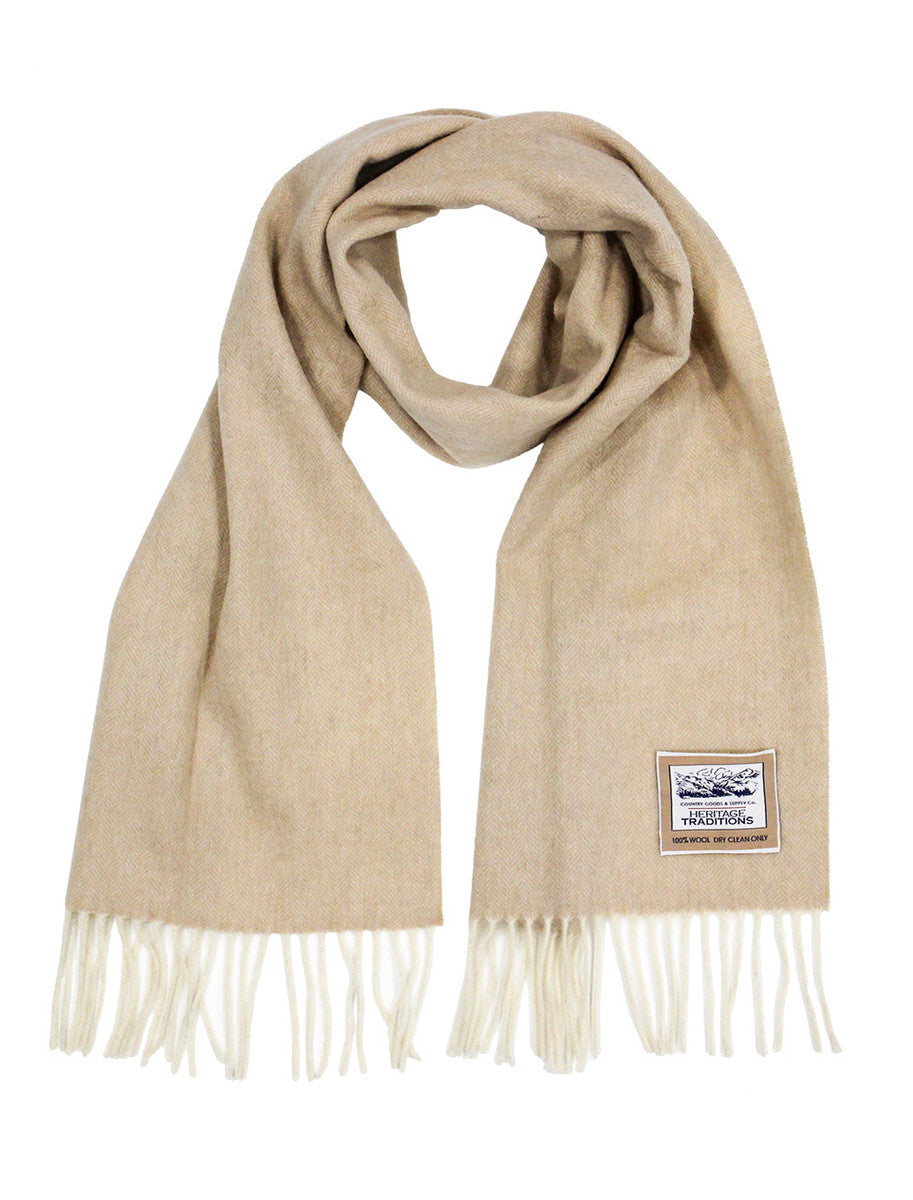 Pure Wool Herringbone Scarf - Heritage Camel