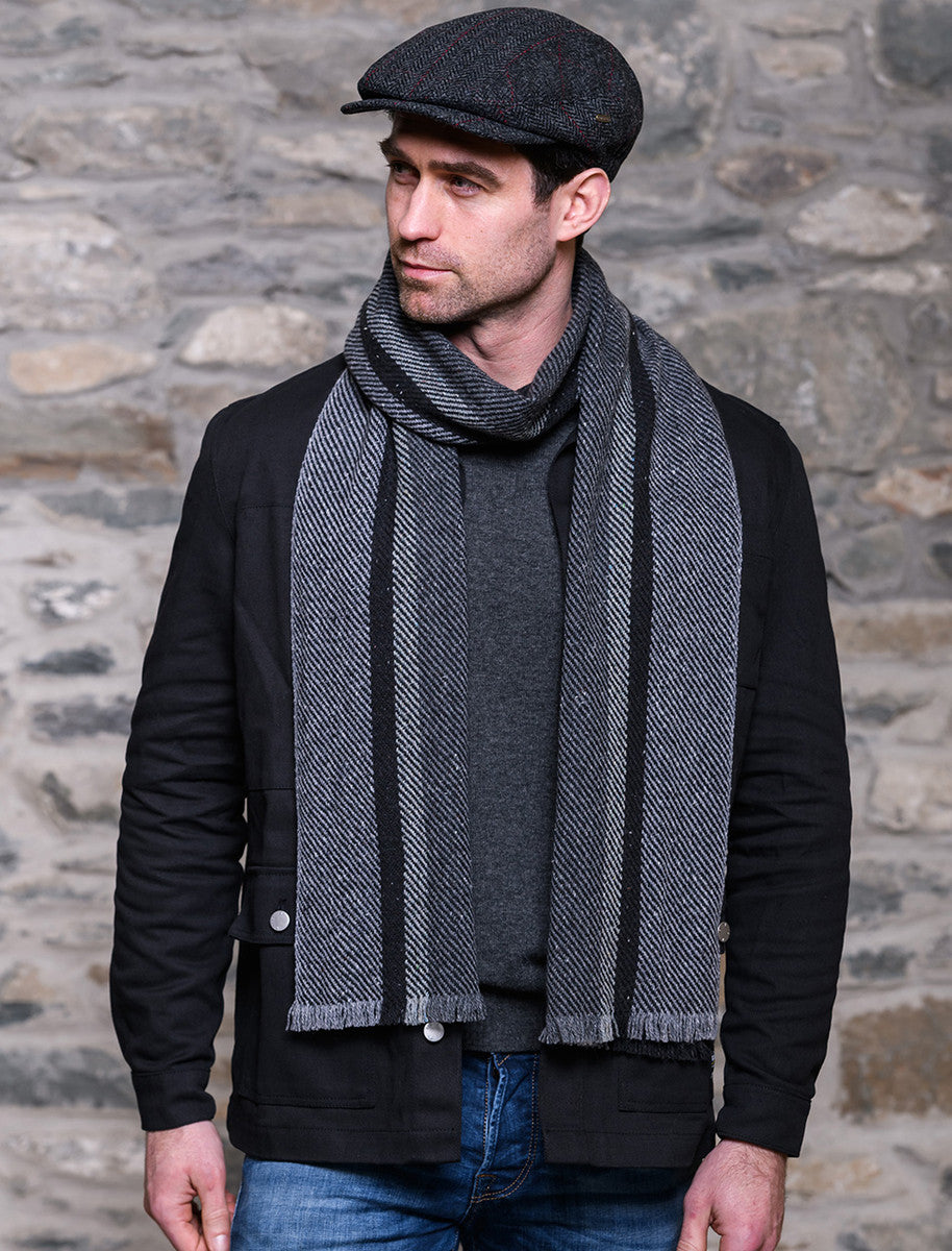 Soft Donegal Wool Scarf - Grey Herringbone