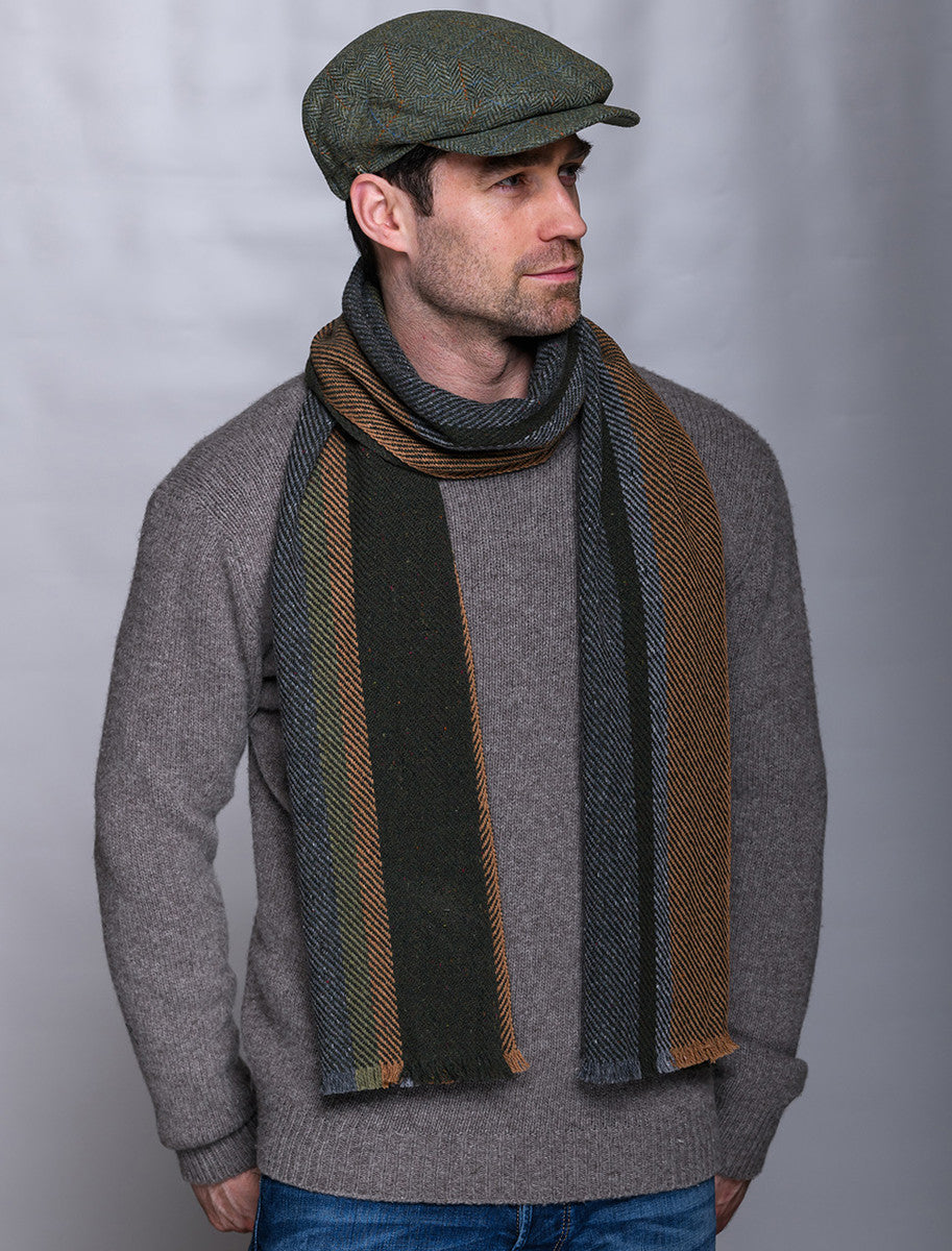 Soft Donegal Wool Scarf - Green & Brown