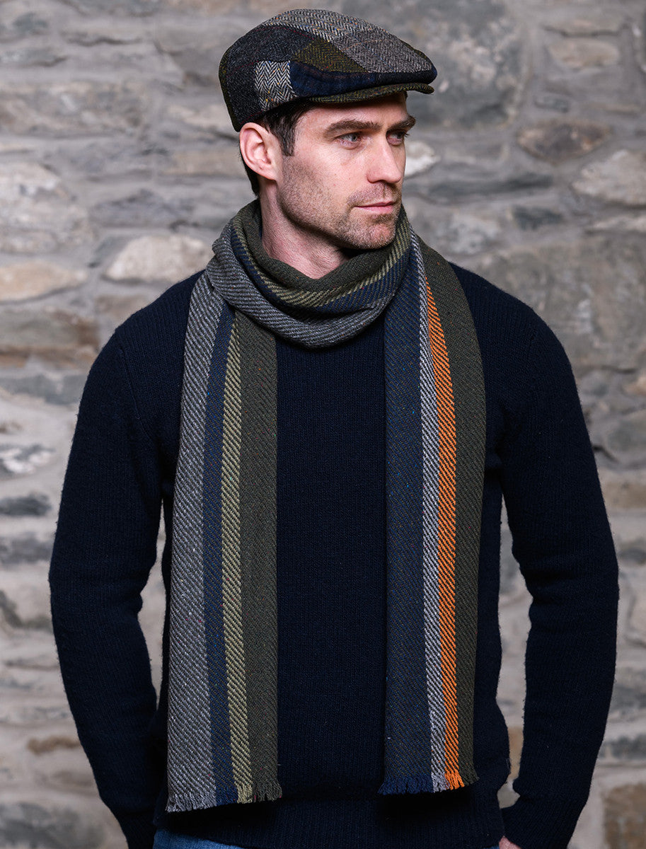 Soft Donegal Wool Scarf - Green & Grey