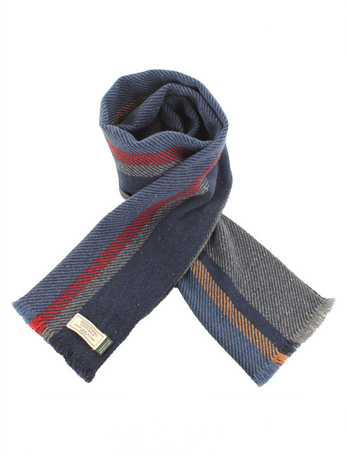 Soft Donegal Wool Scarf - Denim Red & Blue