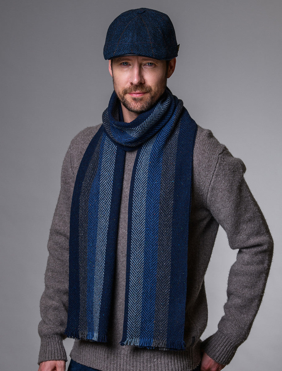 Soft Donegal Wool Scarf - Blue Navy & Charcoal