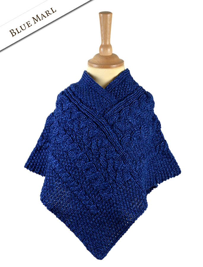 Kids Cable Knit Aran Poncho- Blue Marl