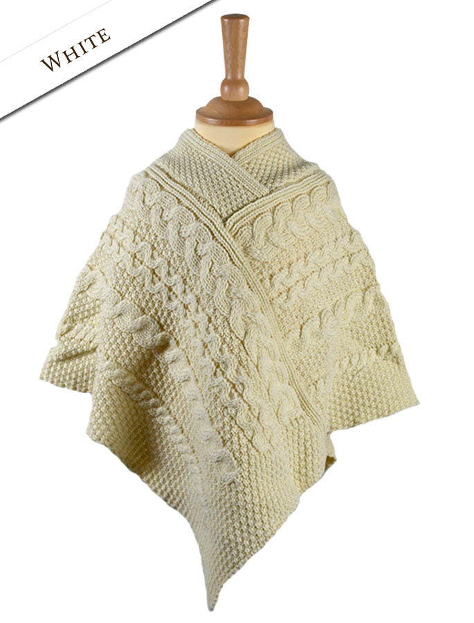 Kids Cable Knit Aran Poncho-white