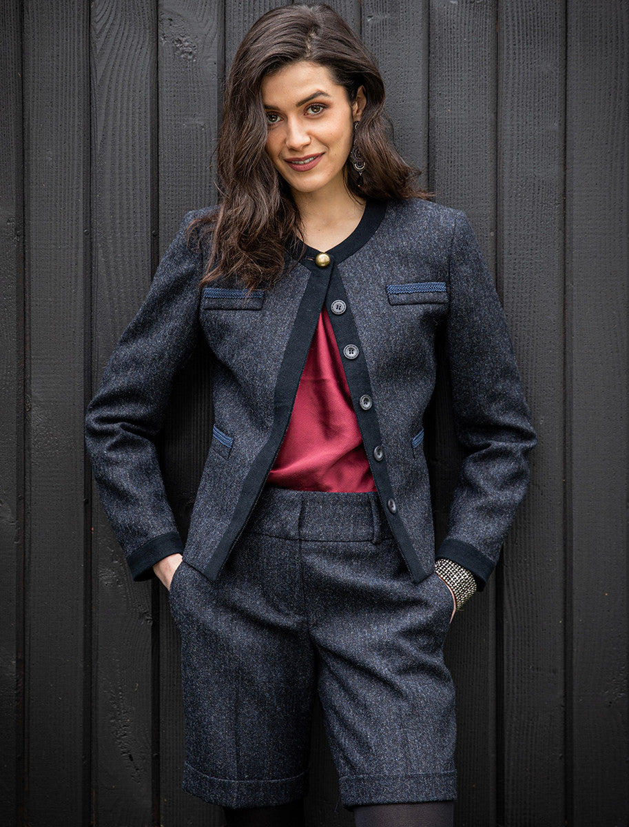 Maggie Tweed Shorts - Navy Fleck