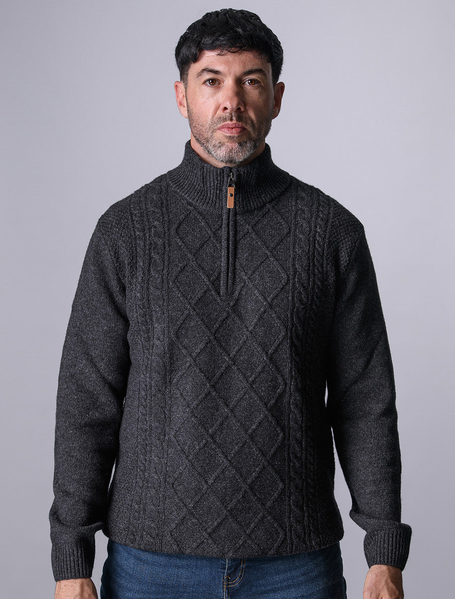 Kinsale Half-Zip Wool Sweater - Charcoal Marl