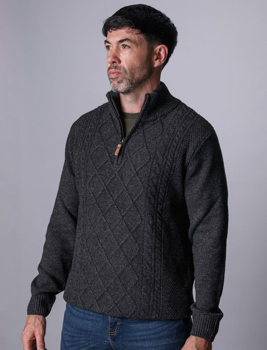 Kinsale Half-Zip Wool Sweater - Charcoal Marl