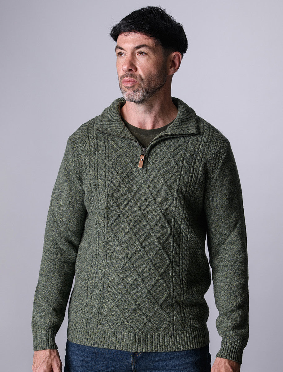 Kinsale Half-Zip Wool Sweater - Pesto Marl