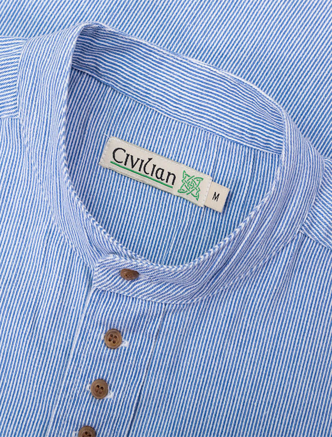 Grandfather Shirt - Blue Pin Stripes - Unisex