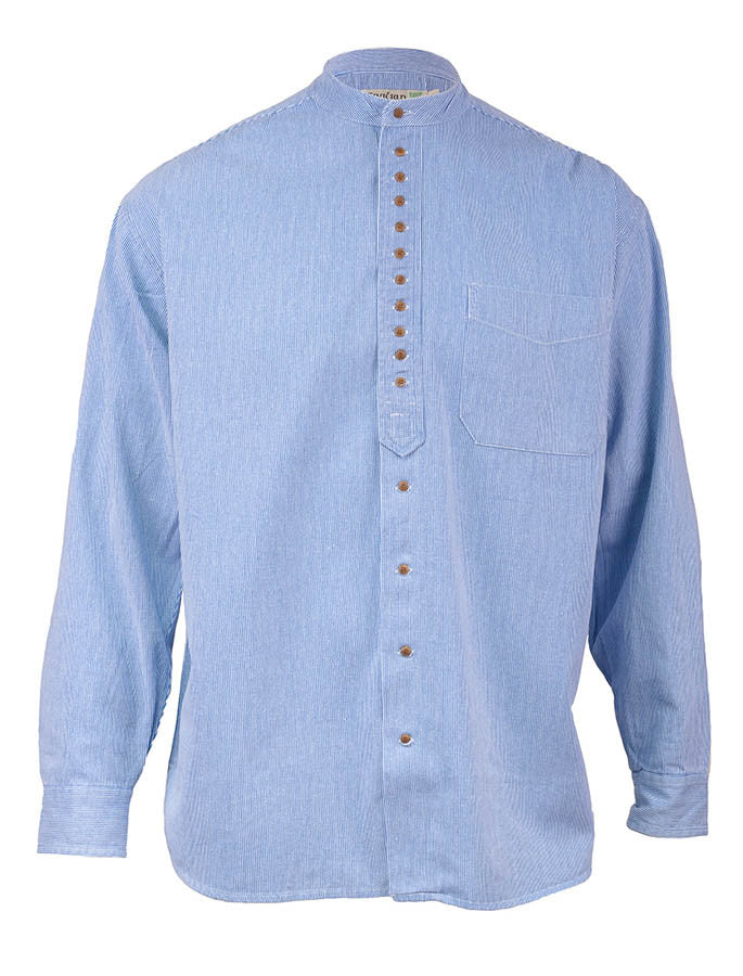 Grandfather Shirt - Blue Pin Stripes - Unisex