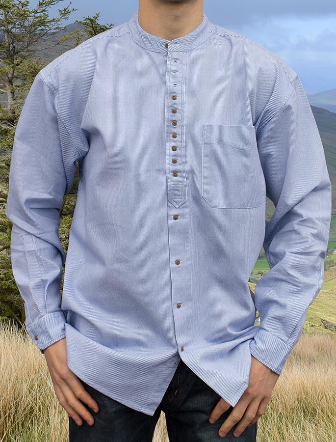 Grandfather Shirt - Blue Pin Stripe