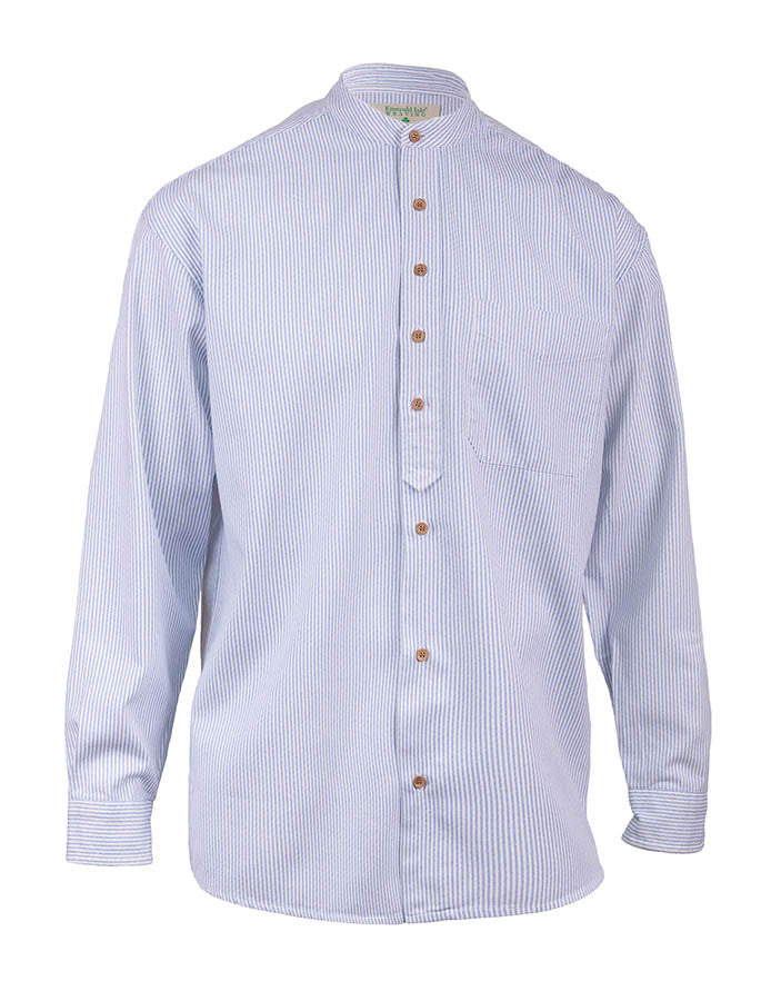 Heavyweight Grandfather Shirt - Blue Pin Stripe