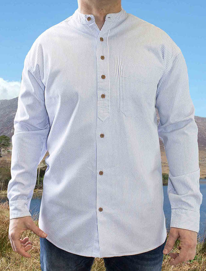 Heavyweight Grandfather Shirt - Blue Pin Stripe