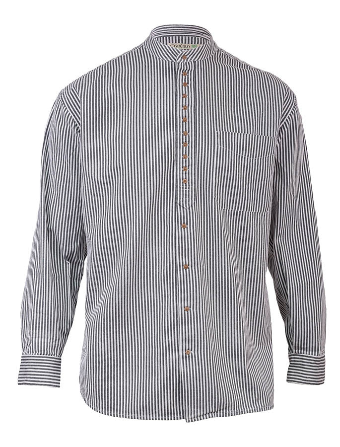 Grandfather Shirt - Navy Stripe