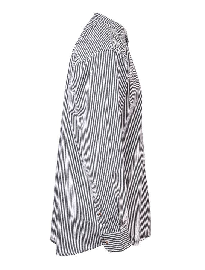 Grandfather Shirt - Navy Stripe