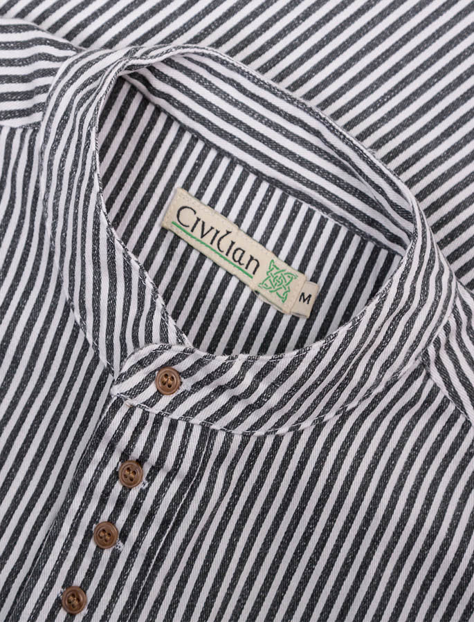 Grandfather Shirt - Navy Stripe