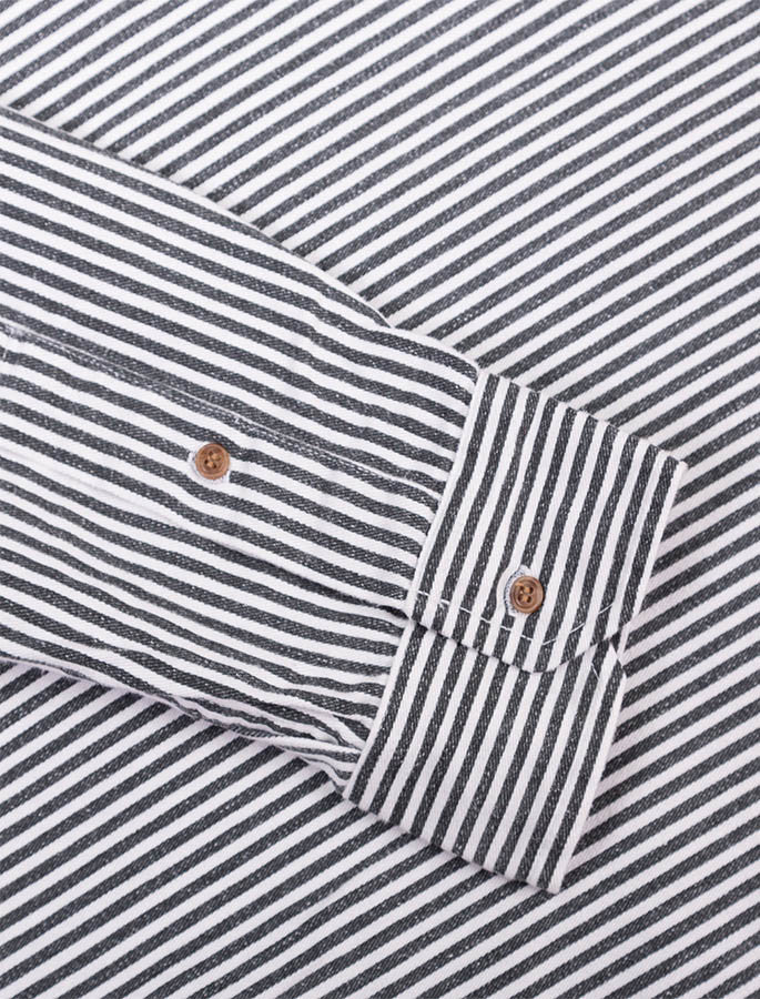 Grandfather Shirt - Navy Stripe