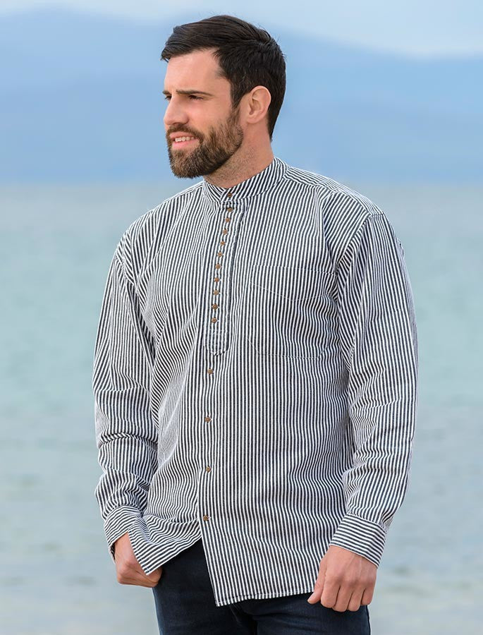 Grandfather Shirt - Navy Stripe