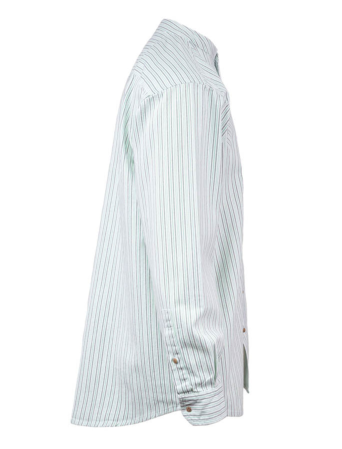 Grandfather Shirt - Blue & Green Pin Stripe