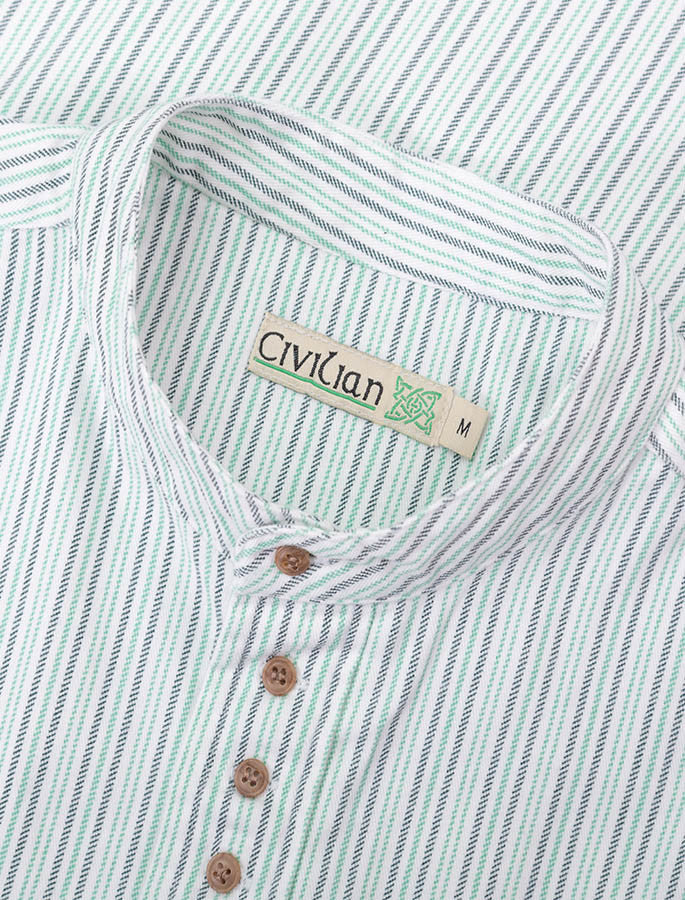 Grandfather Shirt - Blue & Green Pin Stripe