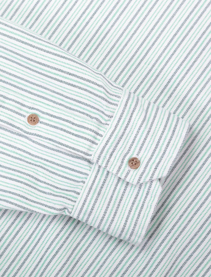 Grandfather Shirt - Blue & Green Pin Stripe