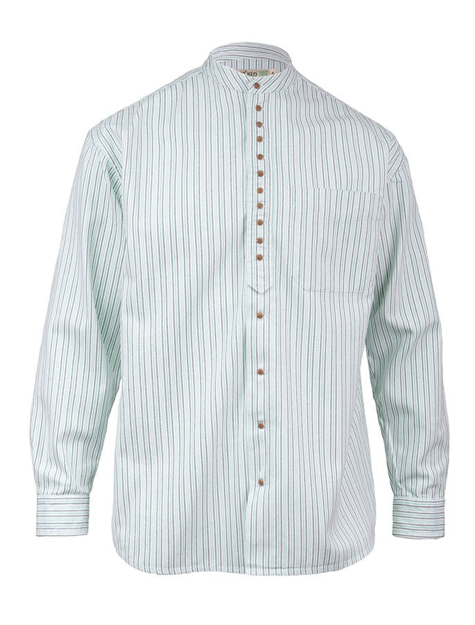 Grandfather Shirt - Blue & Green Pin Stripe