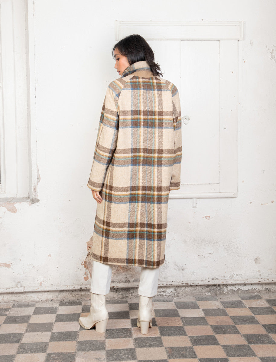 Shauna Long Tweed Coat - Cream Block Check