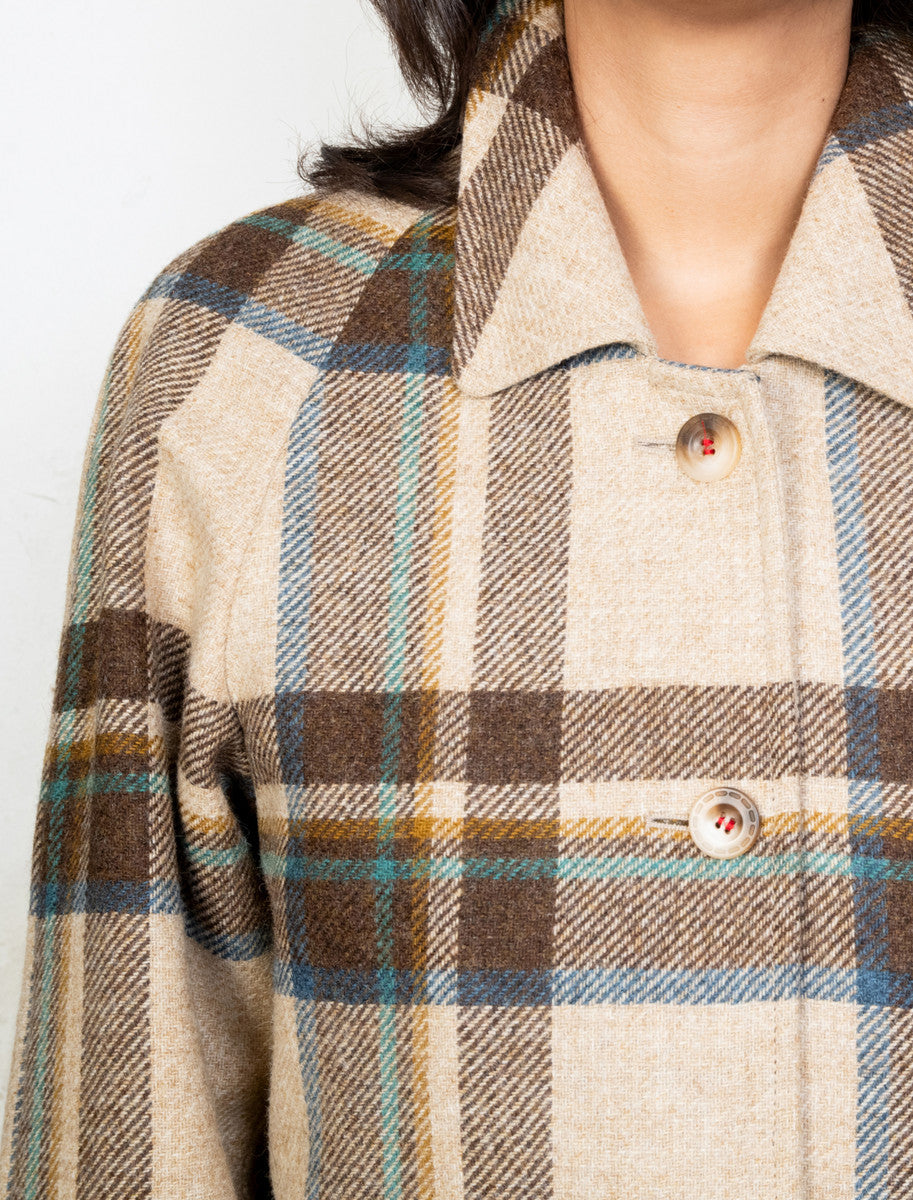 Shauna Long Tweed Coat - Cream Block Check