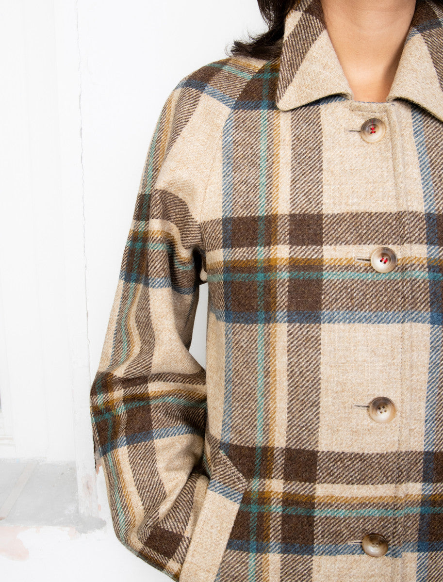 Shauna Long Tweed Coat - Cream Block Check