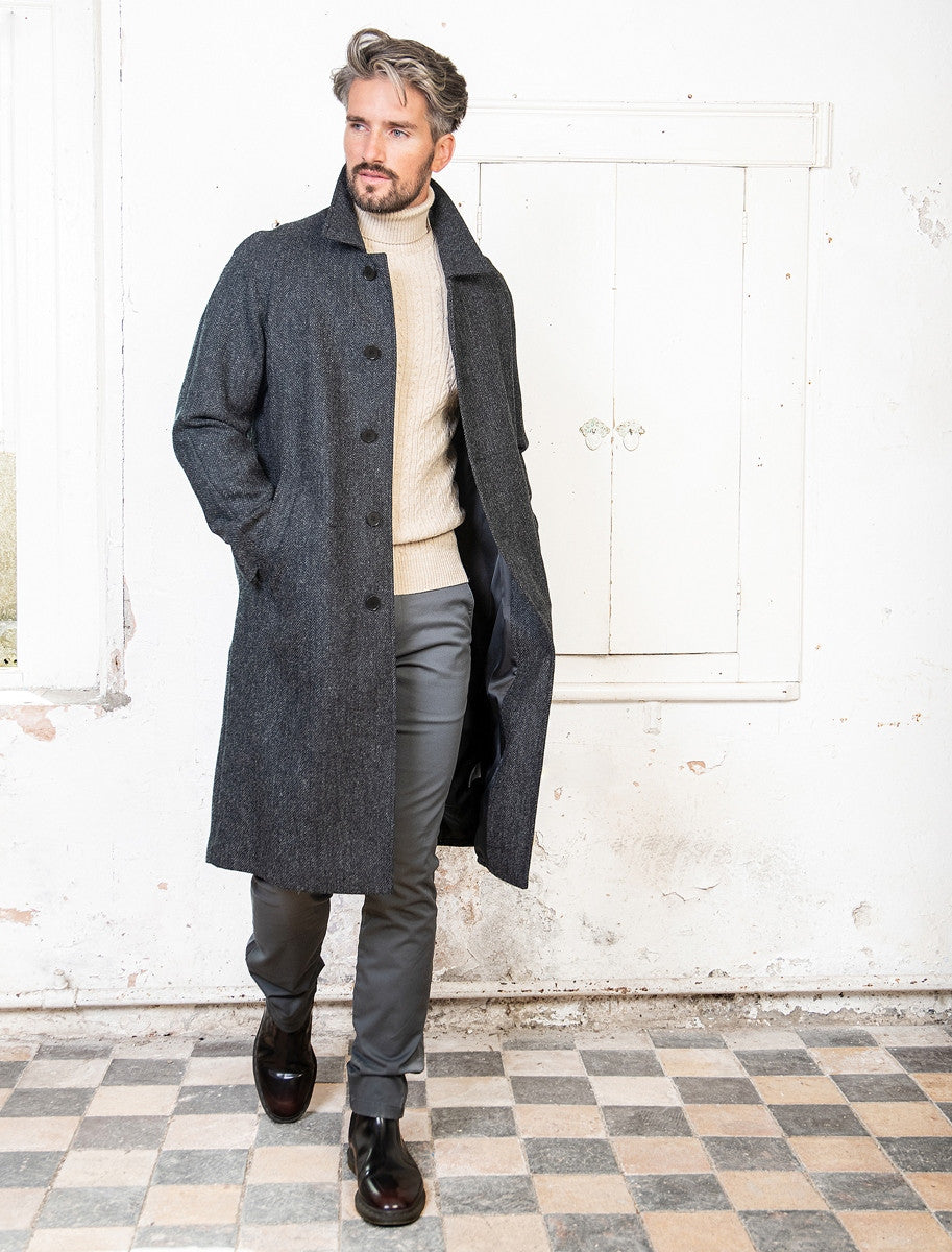 Sean Tweed Herringbone Coat - Grey Herringbone -